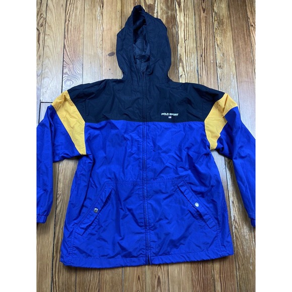 Vintage Men's Polo‎ Sport Ralph Lauren Size Large Windbreaker Blue Yellow Zip Up